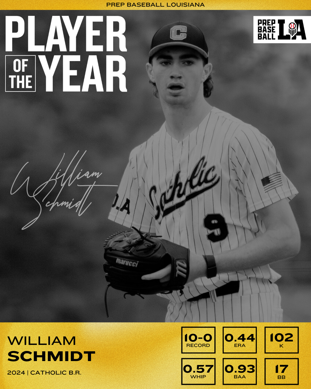 2024 Prep Baseball Louisiana Player of the Year 2024 RHP William Schmidt